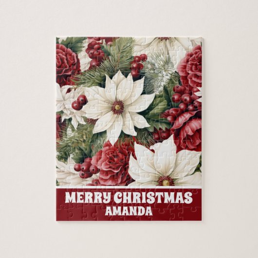 Vintage Rustic Christmas Flowers Leaves Kids ジグソーパズル (縦)