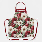 Vintage Rustic Christmas Flowers leaves Pattern エプロン (正面)
