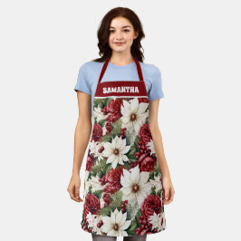 Vintage Rustic Christmas Flowers leaves Pattern エプロン
