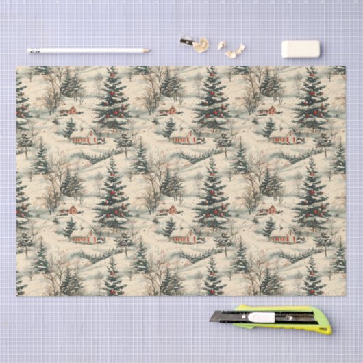 Vintage Rustic Christmas Holiday 薄葉紙 (クラフト)