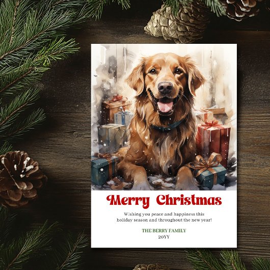 Vintage rustic Christmas scene classic dog card シーズンカード
