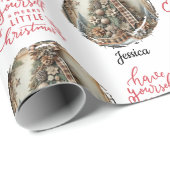 Vintage Rustic Christmas Tree Customizable Name  ラッピングペーパー (ロールコーナー)