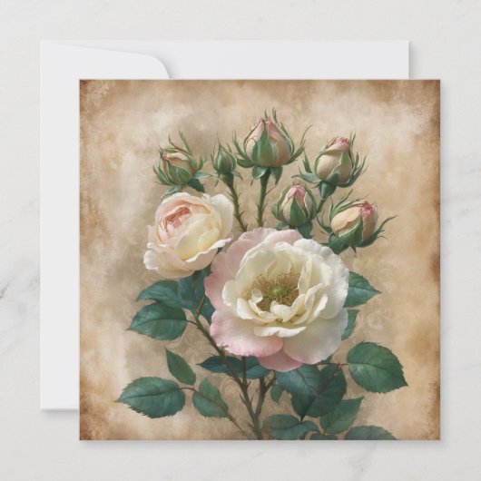 Vintage Rustic Cream with Pink Wild Rose  カード (正面)