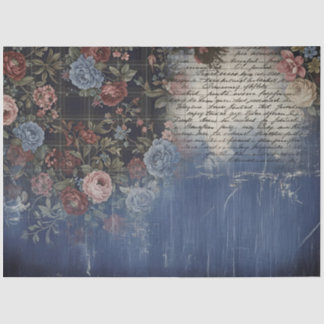 Vintage Rustic Denim Floral Script Decoupage Craft 薄葉紙