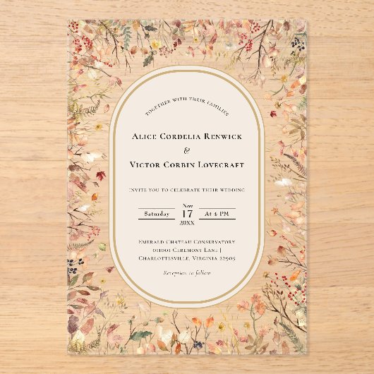 Vintage Rustic Fall Beige Wedding アクリル招待状 (正面)