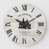 Vintage Rustic Family Name ラージ壁時計 (正面)