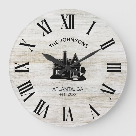 Vintage Rustic Family Name ラージ壁時計 (正面)