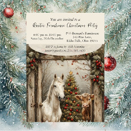 Vintage Rustic Farmhouse Horse Cow Christmas Party 招待状