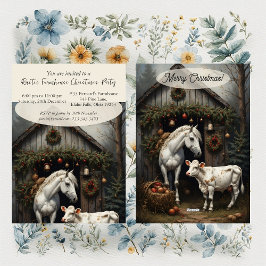 Vintage Rustic Farmhouse Horse Cow Christmas Party 招待状