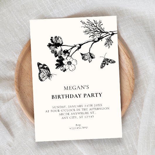 Vintage rustic floral branch birthday 招待状