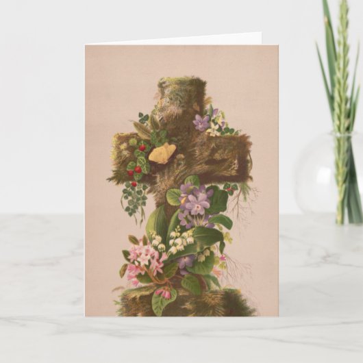 Vintage Rustic Floral Cross, Easter Card, カード (正面)
