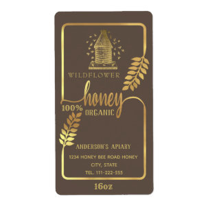 Vintage rustic gold beehive honey branch jar ラベル