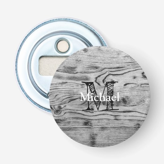 Vintage rustic gray black burnt wood Monogram 栓抜き (正面)