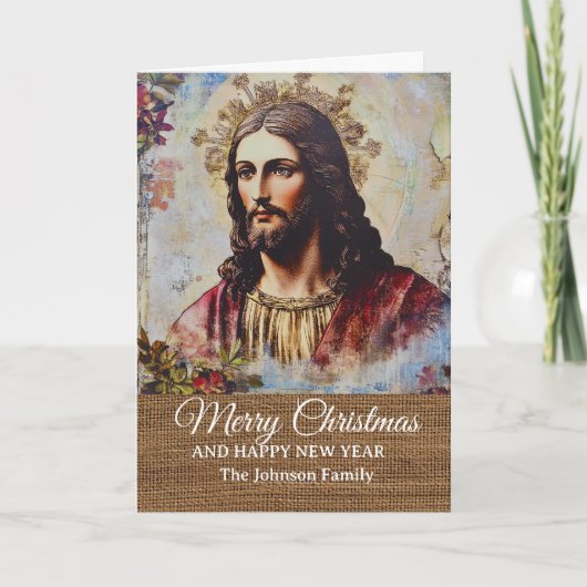 Vintage Rustic Jesus Merry Christmas カード (正面)