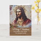 Vintage Rustic Jesus Merry Christmas カード (黄色い花)