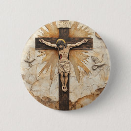 Vintage Rustic Jesus on the Cross 缶バッジ