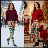 Vintage Rustic Maroon Green Khaki Plaid レギンス