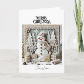 Vintage Rustic Merry Christmas Snowman  カード (正面)