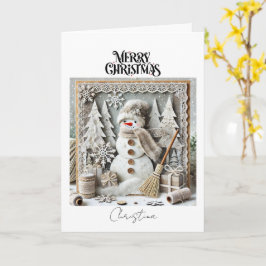 Vintage Rustic Merry Christmas Snowman  カード