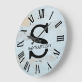 Vintage Rustic Monogram amily Name ラージ壁時計 (傾斜)