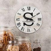 Vintage Rustic Monogram amily Name ラージ壁時計