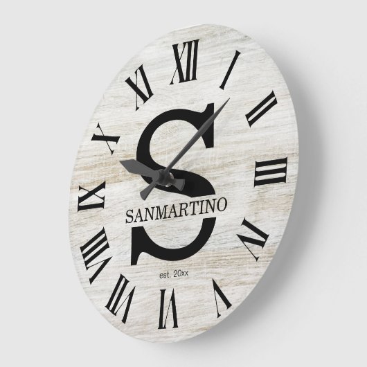 Vintage Rustic Monogram amily Name ラージ壁時計 (傾斜)