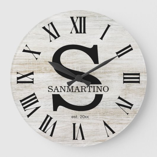 Vintage Rustic Monogram amily Name ラージ壁時計 (正面)