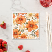 Vintage Rustic Orange Autumn Flowers Pattern スタンダードカクテルナプキン (インサイチュ)