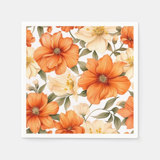 Vintage Rustic Orange Autumn Flowers Pattern スタンダードカクテルナプキン (正面)