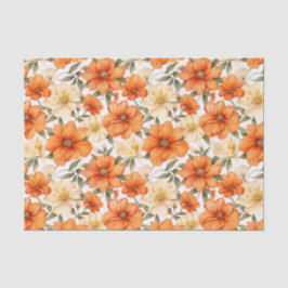 Vintage Rustic Orange Autumn Flowers Pattern 薄葉紙