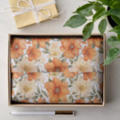 Vintage Rustic Orange Autumn Flowers Pattern 薄葉紙 (ギフト)