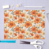 Vintage Rustic Orange Autumn Flowers Pattern 薄葉紙 (クラフト)
