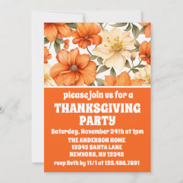 Vintage Rustic Orange Autumn Flowers Thanksgiving 招待状