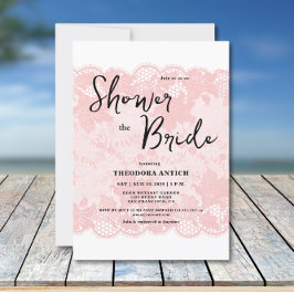 Vintage Rustic Pink Lace Bridal Shower Invitation 招待状