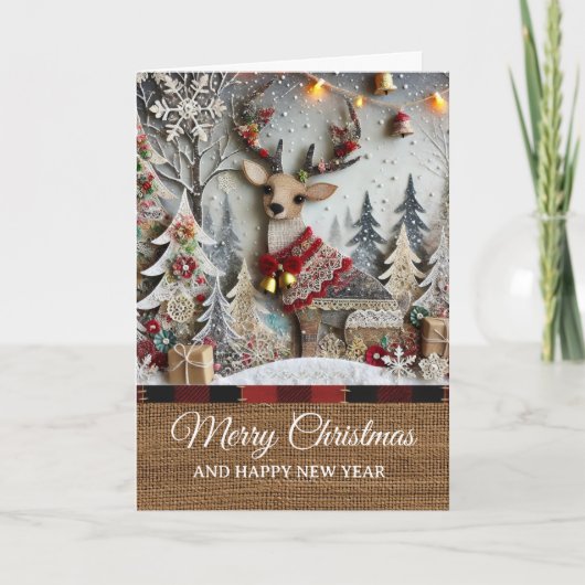 Vintage Rustic Reindeer Merry Christmas  カード (正面)
