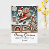 Vintage Rustic Santa Chimney Christmas  カード (黄色い花)