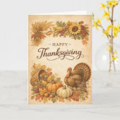 Vintage Rustic Thanksgiving Turkey Harvest  カード (黄色い花)
