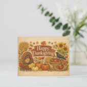 Vintage Rustic Thanksgiving Turkey Harvest  シーズンポストカード (スタンド正面)