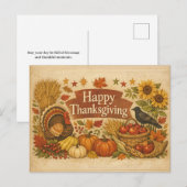 Vintage Rustic Thanksgiving Turkey Harvest  シーズンポストカード (正面/裏面)