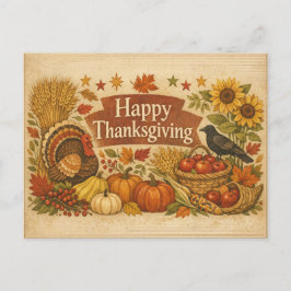 Vintage Rustic Thanksgiving Turkey Harvest  シーズンポストカード