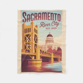 Vintage Sacramento California Retro Travel Poster  フリースブランケット