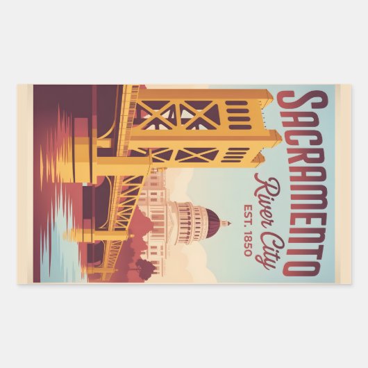 Vintage Sacramento California Retro Travel Poster  長方形シール (正面)