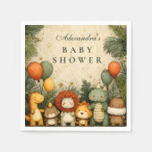 Vintage Safari Dinosaur Baby Shower スタンダードカクテルナプキン (正面)