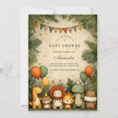 Vintage Safari Dinosaur Baby Shower 招待状 (正面)
