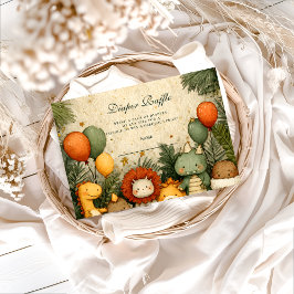 Vintage Safari Dinosaur Baby Shower Diapper Raffle エンクロージャーカード