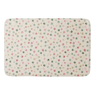 Vintage Sage and Pink Dots Pattern Watercolor バスマット
