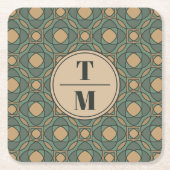 Vintage Sage Green and Gold Geometric Wedding スクエアペーパーコースター (正面)