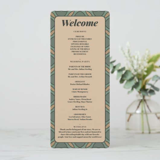 Vintage Sage Green and Gold Geometric Wedding  プログラム (スタンド正面)