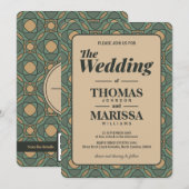 Vintage Sage Green and Gold Geometric Wedding  招待状 (正面/裏面)