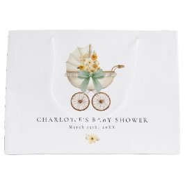 Vintage Sage Green Carriage Baby Shower Gift Bag ラージペーパーバッグ